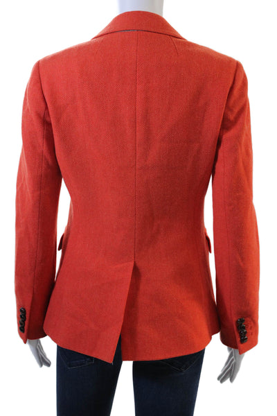 J Crew Women Blazer Orange Herringbone Acetate Button Long Sleeve Size 2