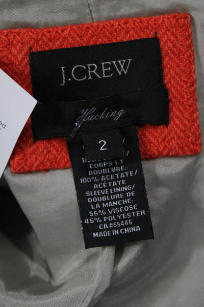 J Crew Women Blazer Orange Herringbone Acetate Button Long Sleeve Size 2