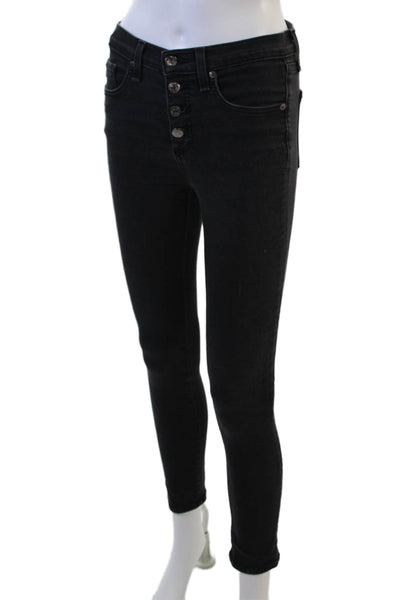 Veronica Beard Women Ankle Skinny Jeans Black Mid Rise Button Size 2