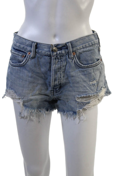 We The Free Unisex Light Blue Cotton Button Beach Shorts Size 26