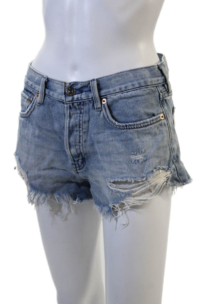 We The Free Unisex Light Blue Cotton Button Beach Shorts Size 26