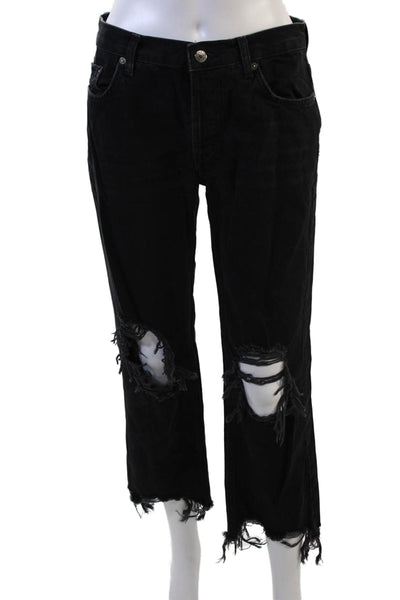We The Free Womens Boyfriend Cropped Black Jeans Size 26