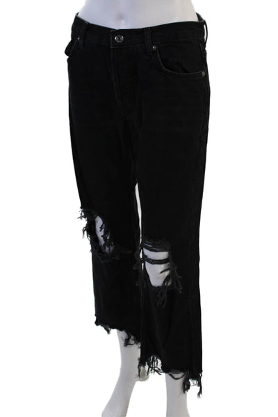 We The Free Womens Boyfriend Cropped Black Jeans Size 26