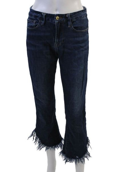Frame Denim Women Cropped Flared Jeans Dark Blue Mid Rise Size 26