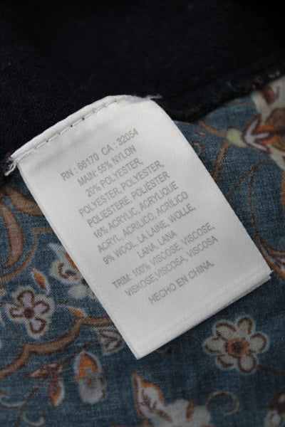 Kachal X Anthropologie Women Dark Blue Floral Crew Neck 3/4 Sleeve Top Size 8