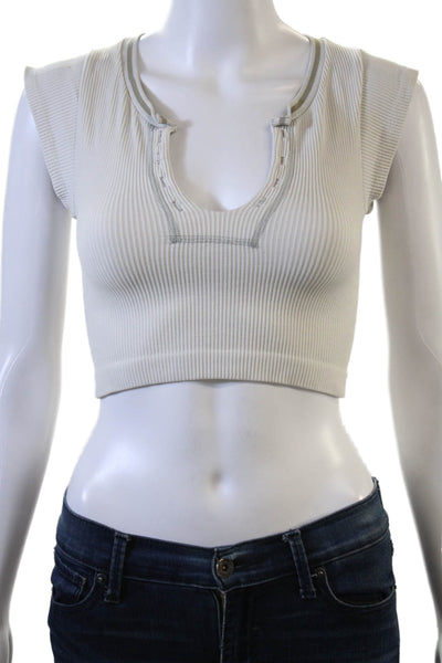 Out From Under Womens Cropped V-Neck Basic White Tank Short Sleeve Size XS