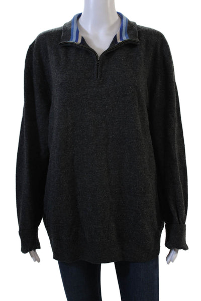 Boden Men Pullover Dark Gray Mock Neck Zip Wool Blend Long Sleeve Size XL