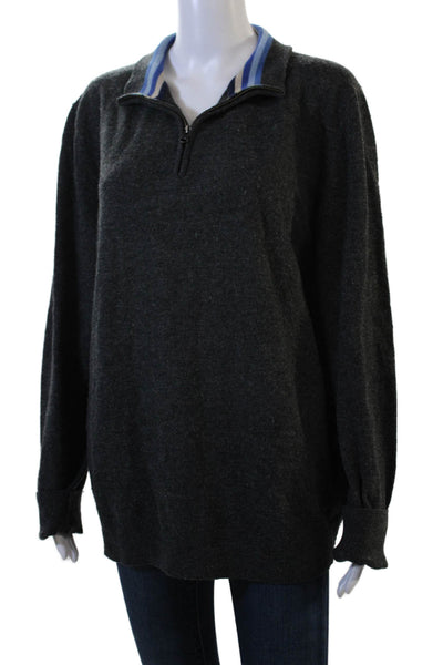 Boden Men Pullover Dark Gray Mock Neck Zip Wool Blend Long Sleeve Size XL