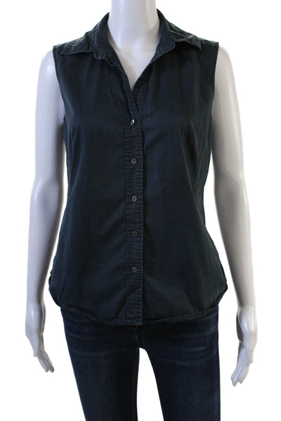 Banana Republic Women Sleeveless Collared Button-Up Dark Blue Cotton Size M
