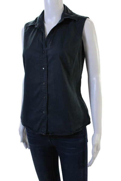 Banana Republic Women Sleeveless Collared Button-Up Dark Blue Cotton Size M