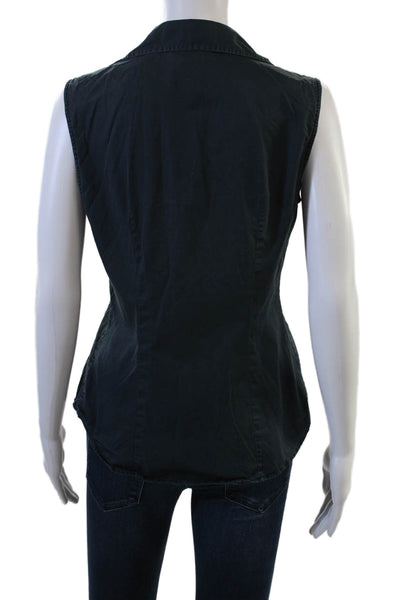 Banana Republic Women Sleeveless Collared Button-Up Dark Blue Cotton Size M