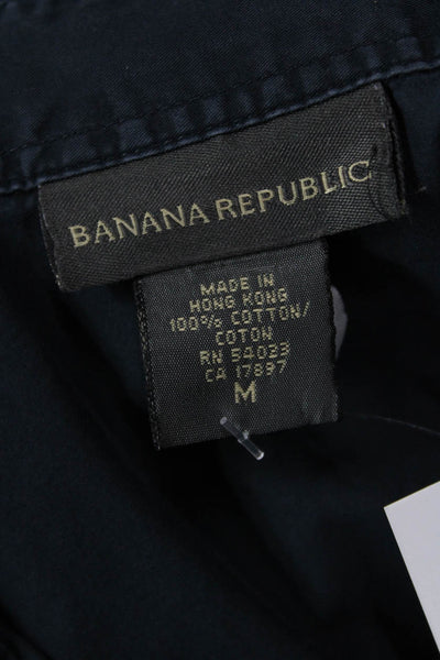Banana Republic Women Sleeveless Collared Button-Up Dark Blue Cotton Size M
