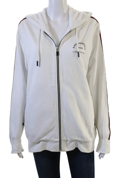 Karl Lagerfeld Womens Full Zip Hoodie White Polycotton Drawstring Size M