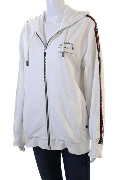 Karl Lagerfeld Womens Full Zip Hoodie White Polycotton Drawstring Size M