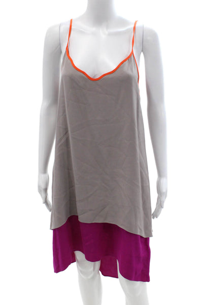 Loeffler Randall Women Gray Silk Slip Mini Dress Sleeveless Size 8