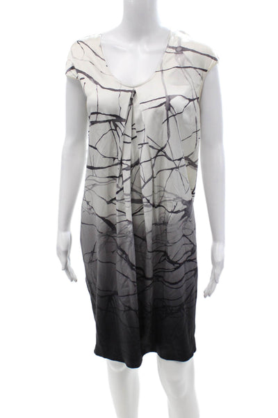Vince Women Shift Dress Beige Silk Short Sleeve Knee Length Size M