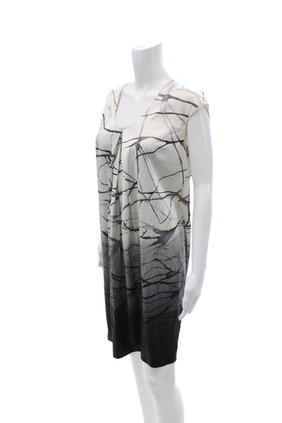Vince Women Shift Dress Beige Silk Short Sleeve Knee Length Size M