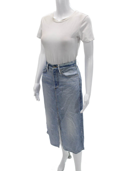 Rag & Bone Women Long Straight Pencil Skirt Light Blue 100% Tencel Size 24
