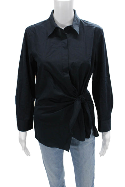 Zara Women Black Cotton Collared Button Up Blouse Long Sleeve Size XS