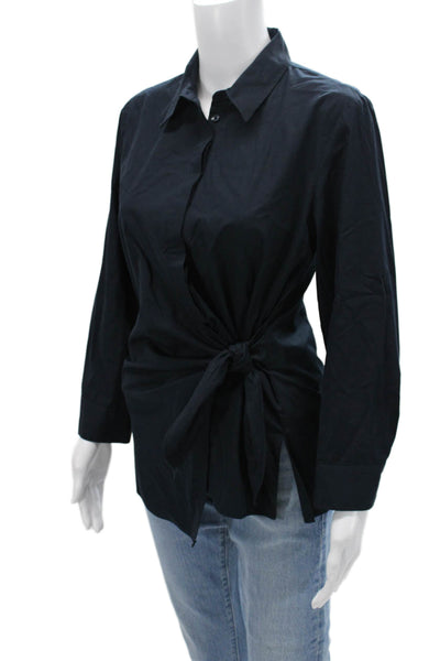Zara Women Black Cotton Collared Button Up Blouse Long Sleeve Size XS