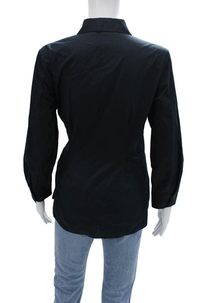 Zara Women Black Cotton Collared Button Up Blouse Long Sleeve Size XS