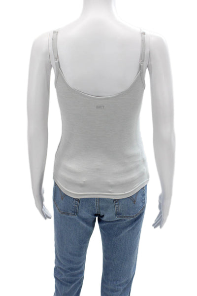 Set Women Active Tank Top Gray Nylon Scoop Neck Sleeveless Size S