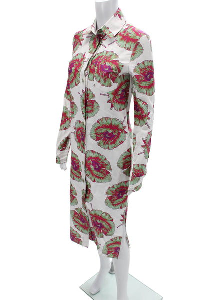 Altuzarra Women Shirt Dress Green Floral Cotton Blend Long Sleeve Button Size L
