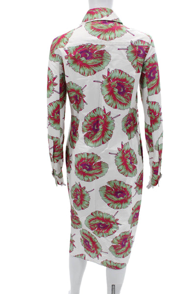 Altuzarra Women Shirt Dress Green Floral Cotton Blend Long Sleeve Button Size L