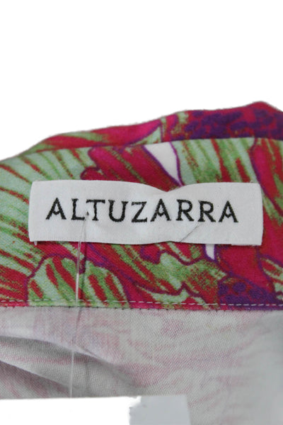 Altuzarra Women Shirt Dress Green Floral Cotton Blend Long Sleeve Button Size L