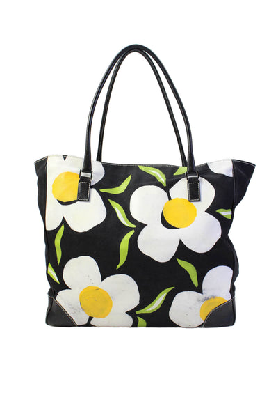 Lambertson Truex Womens Lined Graphic Printed Canvas Tote Handbag Black