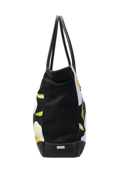 Lambertson Truex Womens Lined Graphic Printed Canvas Tote Handbag Black