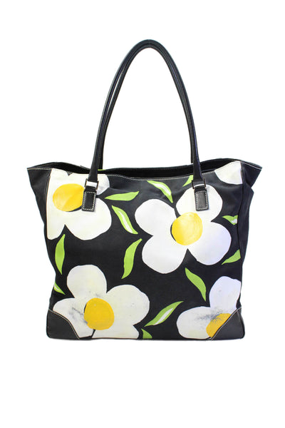 Lambertson Truex Womens Lined Graphic Printed Canvas Tote Handbag Black