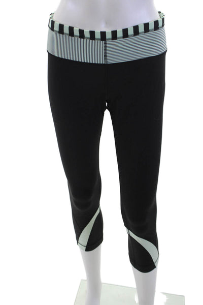 Lululemon Womens Black Striped Cropped Capri Leggings Nylon Blend Zip Size 8