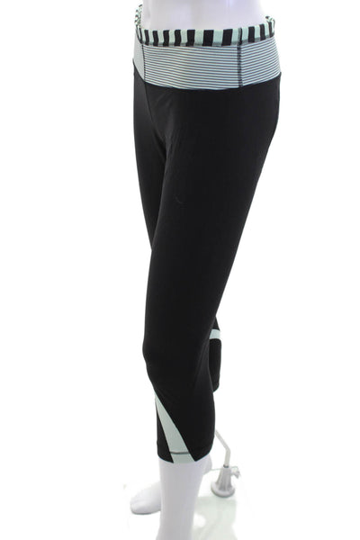Lululemon Womens Black Striped Cropped Capri Leggings Nylon Blend Zip Size 8