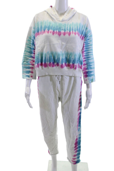 L Space Women Pullover Hoodie White Cotton 3/4 Sleeve Drawstring Missing Size S