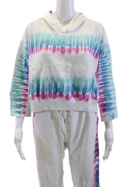 L Space Women Pullover Hoodie White Cotton 3/4 Sleeve Drawstring Missing Size S