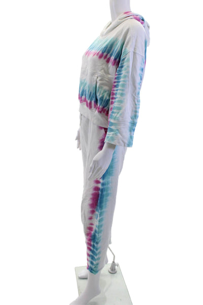 L Space Women Pullover Hoodie White Cotton 3/4 Sleeve Drawstring Missing Size S