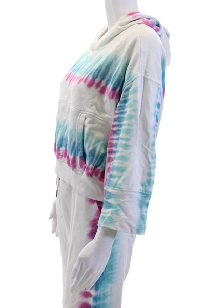 L Space Women Pullover Hoodie White Cotton 3/4 Sleeve Drawstring Missing Size S
