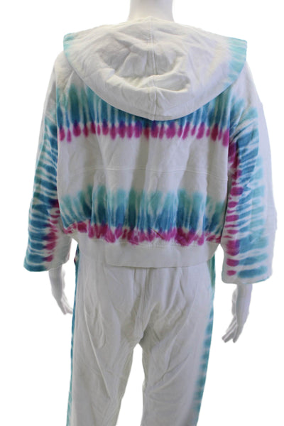L Space Women Pullover Hoodie White Cotton 3/4 Sleeve Drawstring Missing Size S