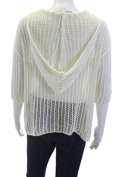 Ash Rain + Oak Womens Pullover Hoodie V Neck 3/4 Sleeve White Size S