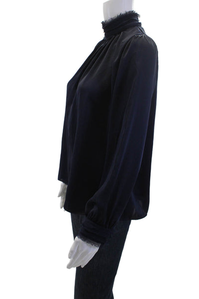 Zara Basic Womens Long Sleeve High Neck Button Blouse Dark Blue Size XS