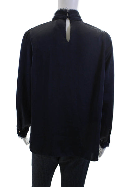 Zara Basic Womens Long Sleeve High Neck Button Blouse Dark Blue Size XS