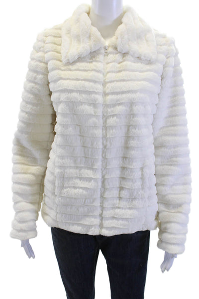 Hilary Radley Women White Collared Zip Classic Long Sleeve Jacket Size S