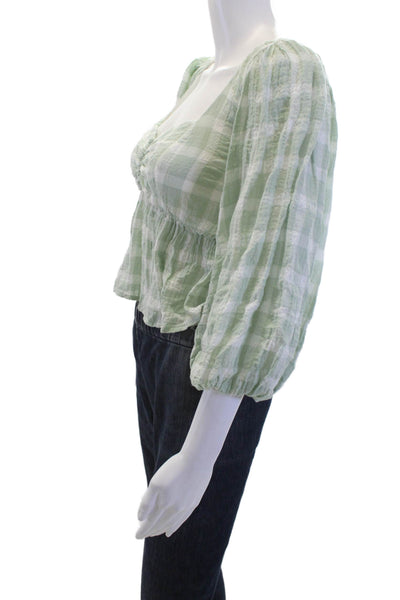 Show Me Your Mumu Women Cropped Green Square Neck 3/4 Sleeve Blouse Size S