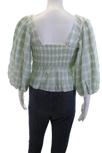 Show Me Your Mumu Women Cropped Green Square Neck 3/4 Sleeve Blouse Size S