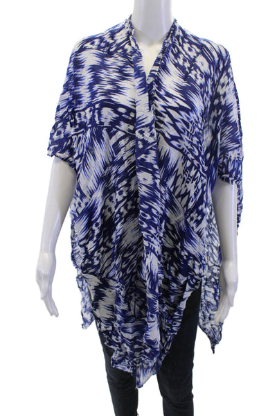 Michael Stars Womens Kimono Sweater Blue Geometric Viscose Size One Size