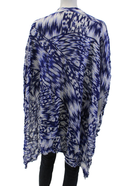 Michael Stars Womens Kimono Sweater Blue Geometric Viscose Size One Size