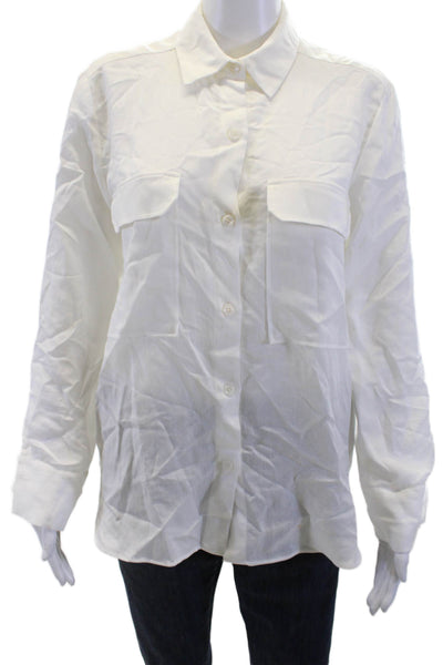 Zara Women Basic Button-Up Collared White Polyester Long Sleeve Size S