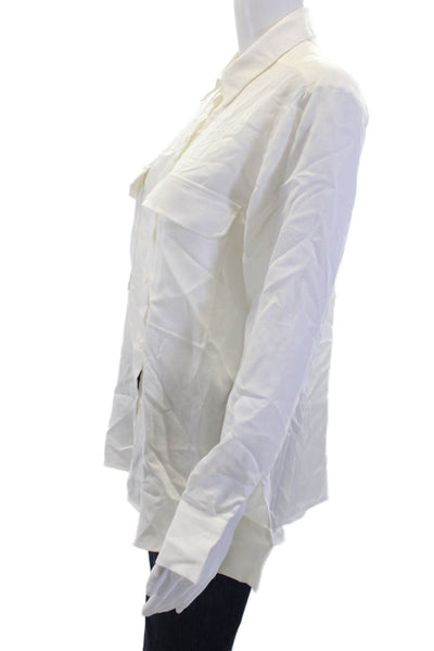 Zara Women Basic Button-Up Collared White Polyester Long Sleeve Size S