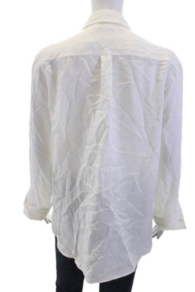 Zara Women Basic Button-Up Collared White Polyester Long Sleeve Size S